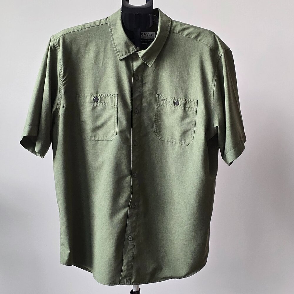 Orvis Men’s Short Sleeve Button-Down Shirt – Size XL (Green, 100% Polyester)